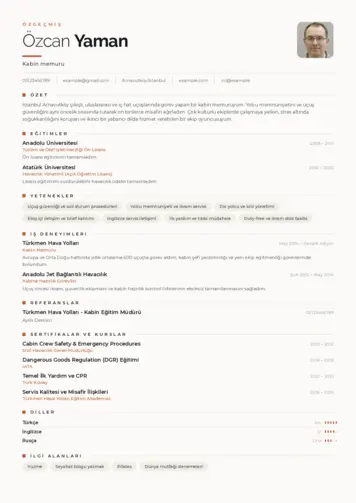 Kabin Memuru ve Hostes Cv Örnekleri cv indir
